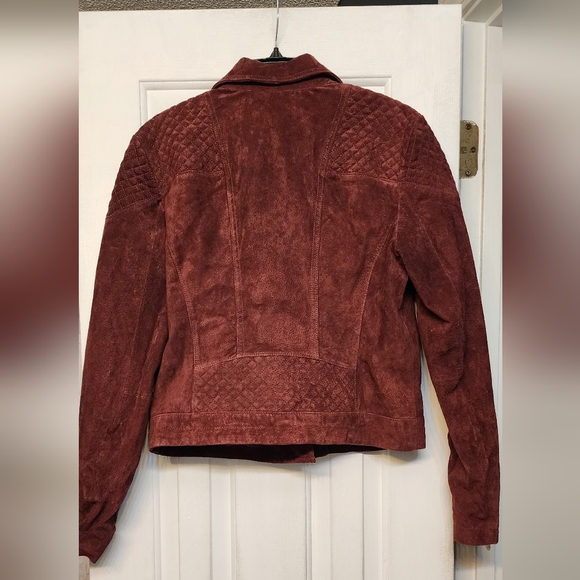 Express Rust Lined Leather Moto Jacket Size Large Quilted Shoulder Zip Front - Picture 3 of 5